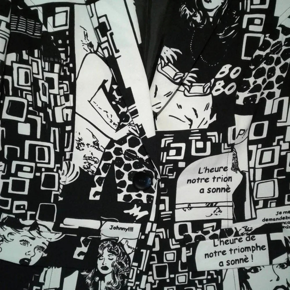 Women's Black & White Cartoon Print  Blazer by Linea Domani Size 4 - Picture 10 of 16